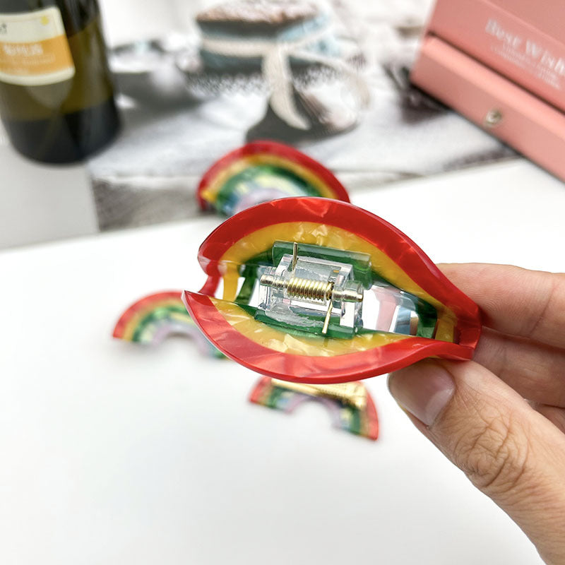 Wholesale Acetate Rainbow Cute Colorful Splicing Semi-circle Acrylic Clips